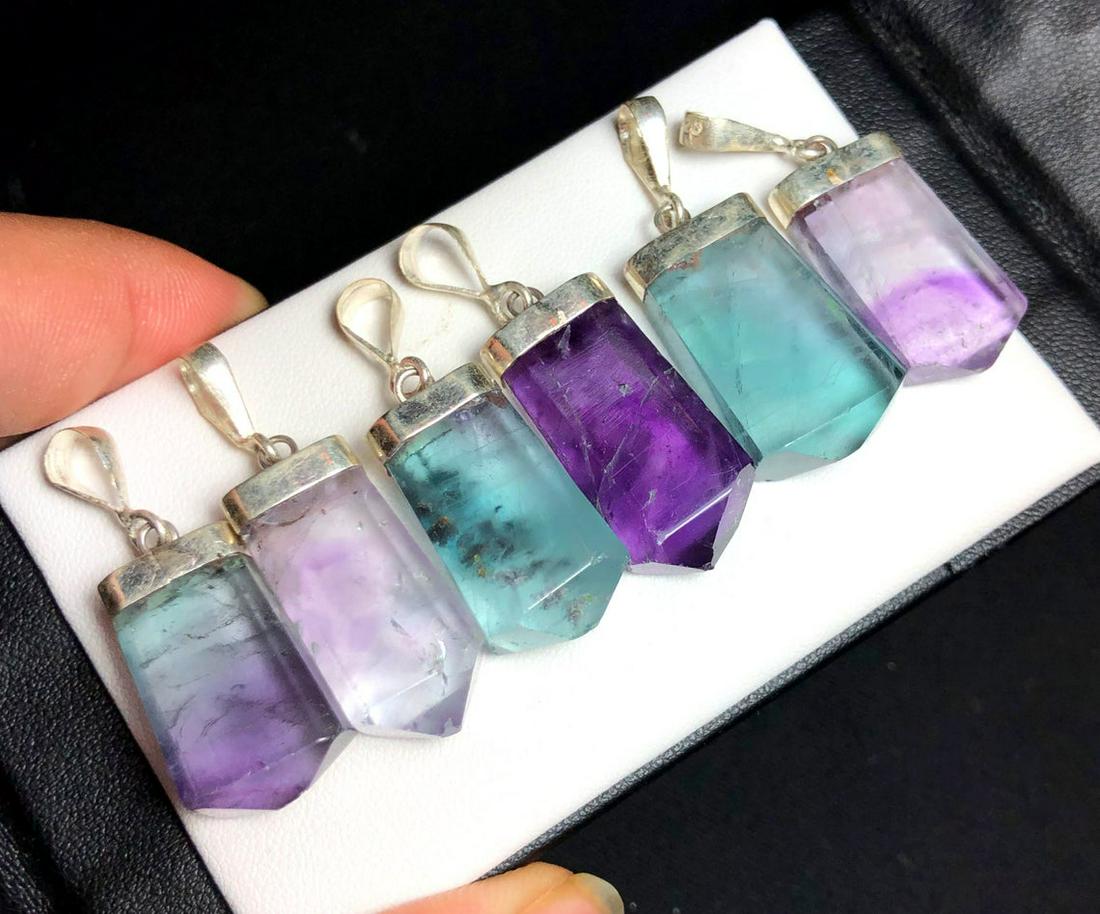 Polished Fluorite Pendants With Sterling Silver Caps - (1 of 4)