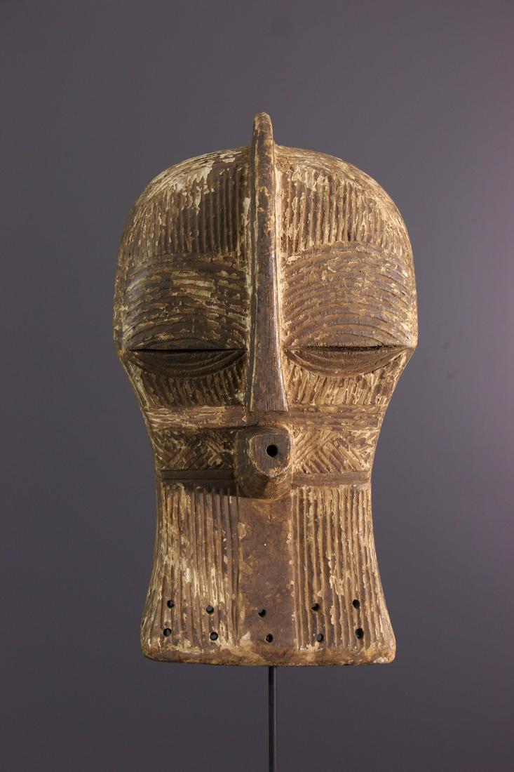 Songye Kikashi wood mask - DRC Congo - African Art: Title: Songye Kikashi wood mask - DRC Congo - African Art Tribal Art Description: The kikashi , has eyelids stretched towards the temples and a reduced naso-frontal crest. The tubular mouth has an ope