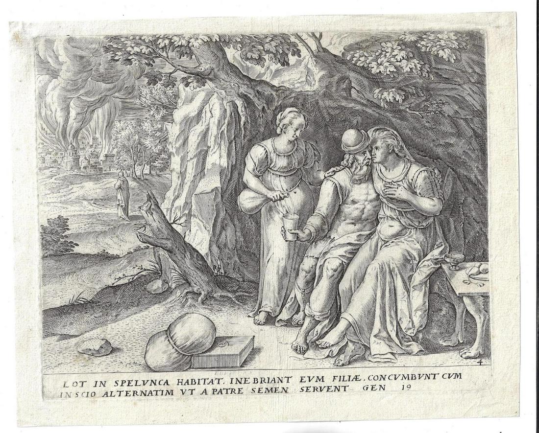 Early 17th C Engraving Seduction of Lot Incest (1 of 1)