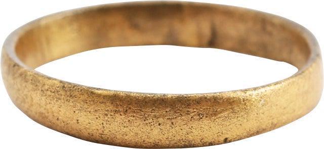 VIKING WEDDING RING 866-1067 AD, SIZE 5 1/4: Gilt bronze, size 5 1/4. 2.9mm width, low rounded section. Professionally refurbished with the surface restored in 24karat gold. Gift boxed with Certificate of Authenticity. Reserve: $60.00 Shipping: