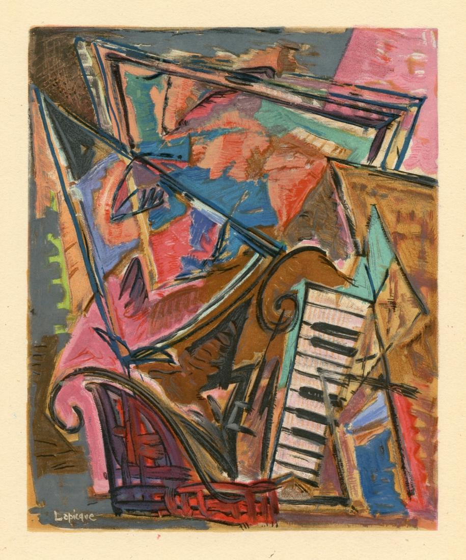 Charles Lapicque lithograph "Le clavecin bien tempere": Medium: lithograph (after the painting). Printed in 1945 on Marais wove paper at the atelier of Mourlot Freres, and published in a limited edition of 700 by Louis Carre. Image size: 6 3/4 x 5 1/2 inch