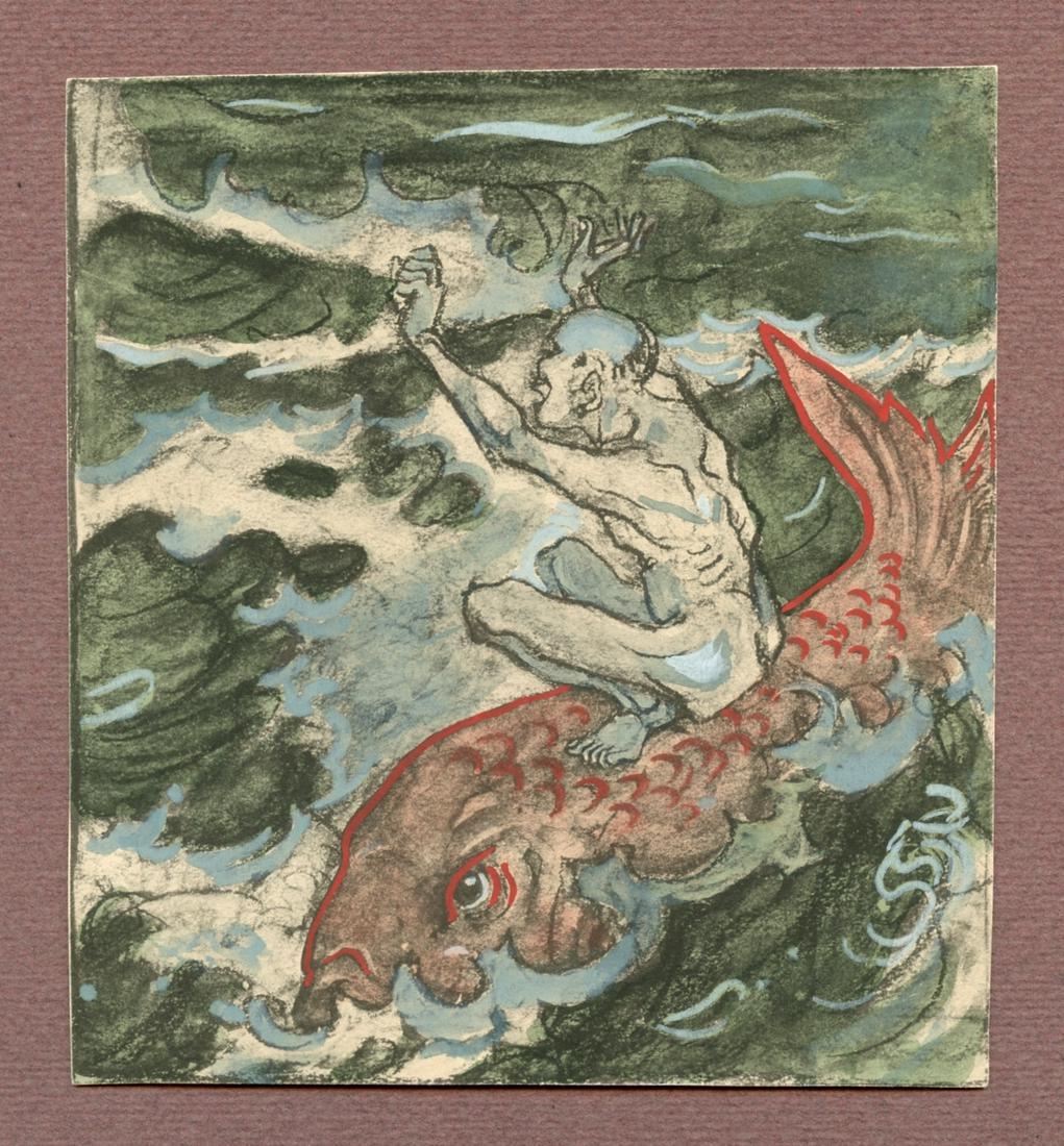 Franz Marc pochoir "Autumn" 1917: "Herbst" Medium: pochoir (after the watercolor). Issued in an edition of 110 and published in Munich in 1917 by Franz Hanfstaengl for the rare "Stella Peregrina" portfolio. Image size: 6 3/8 x 6 inche