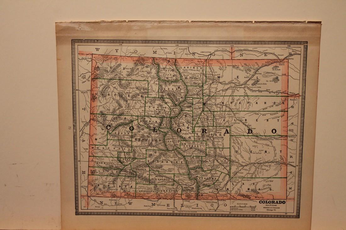 1886 Map of Colorado: Title: 1886 Map of Colorado Author: Cram Medium: Ink on Paper Dimensions: 14"X11" Description: Map of Colorado dated 1886. Printed and published by George Cram in Chicago. Part of his World Atlas. Key