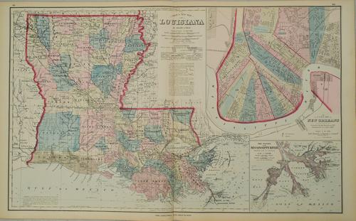 1880 Gray Map of Louisiana and New Orleans -- Gray's: Title: 1880 Gray Map of Louisiana and New Orleans -- Gray's New Map of Louisiana Cartographer: F Gray Year / Place: 1880, Philadelphia Map Dimension (in.): 16 X 26 in. This is a superb larger, two pag
