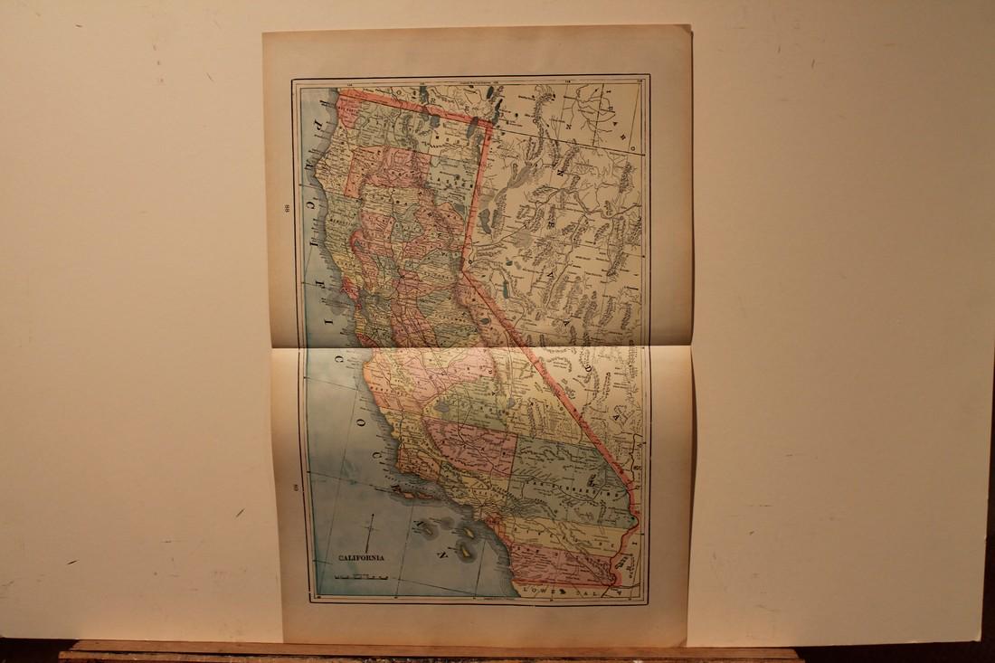 1886 Map of California: Title: 1886 Map of California Author: Watson Medium: Ink on Paper Dimensions: 14.5"X22" Description: Map of California dated 1886. Printed and published by Watson in Chicago. Part of his Family Atlas.