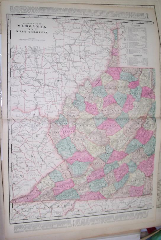Western Half of Virginia and West Virginia: Publication Date: 1895 Title: Western Half of Virginia and West Virginia Cartographer: CRAM, GEORGE F. Publisher: H. B. WALKER Double page map of region with railroads. From Walker's International atl