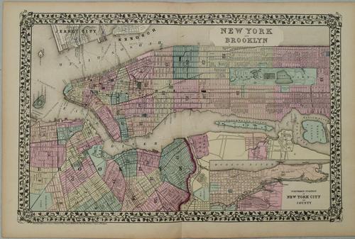 1877 Mitchell Map of New York and Brooklyn -- New York: Title: 1877 Mitchell Map of New York and Brooklyn -- New York and Brooklyn Cartographer: S Mitchell Year / Place: 1877 Philadelphia Map Dimension (in.): 13.3 x 20.3 in. This is a very nice double page