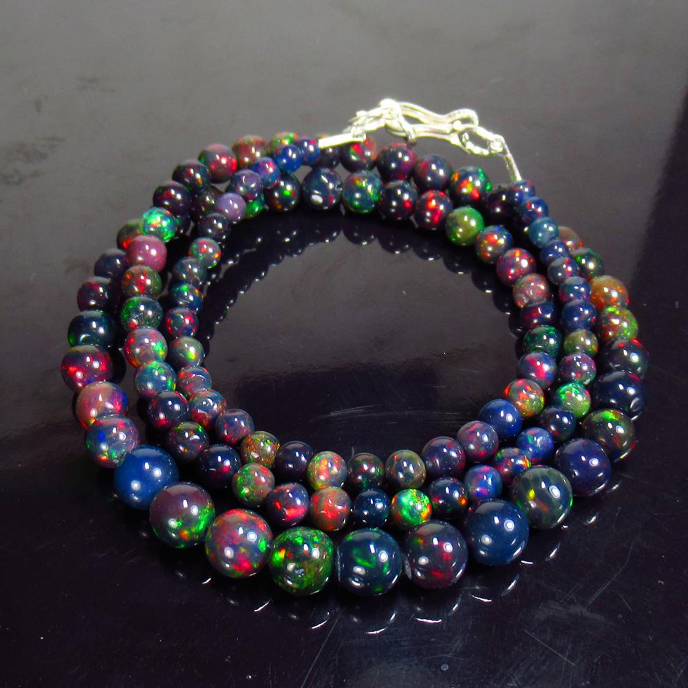42.85 Ct 925 Silver 102 Black Fire Opal Beads Necklace (1 of 3)