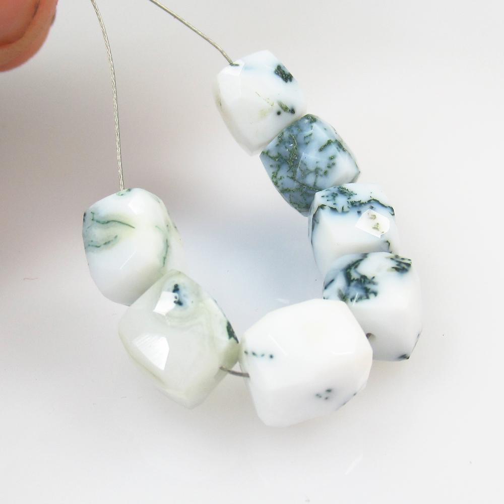 28.20 Ct Natural 7 White Dendrite Opal Square Beads (1 of 2)