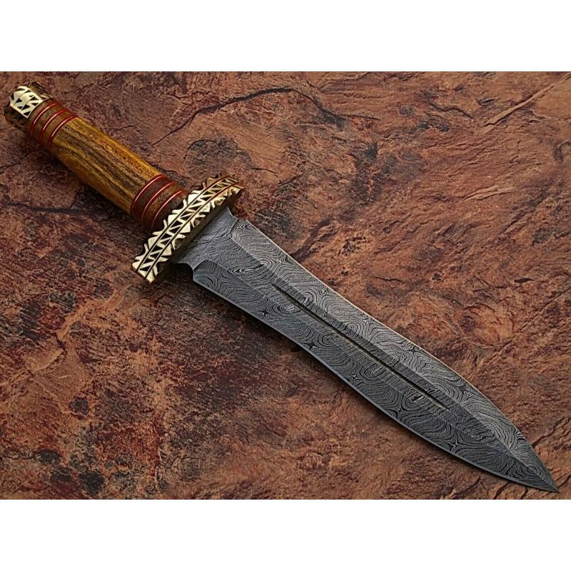 Bowie damascus steel knife hunting olive wood (1 of 4)