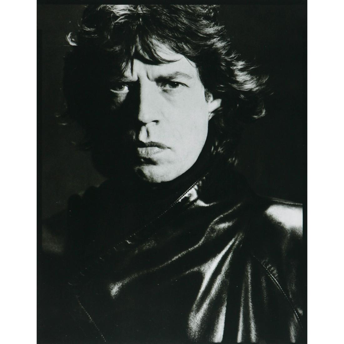 DAVID BAILEY - Mick Jagger: Artist: DAVID BAILEY Print Title: Mick Jagger Medium: Sheet-Fed Gravure Printing Date: 1980's Printed in France Image Size: 10.5 x 8.5 inches David Royston Bailey (b. 1938) is an English fashion and p