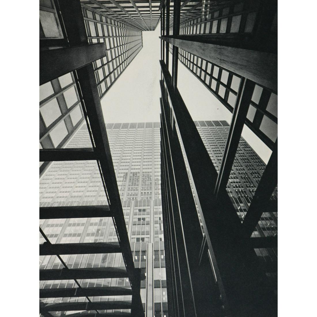 EVELYN HOFER - Vertigo: Seagram Building: Artist: EVELYN HOFER Print Title: Vertigo: Seagram Building Medium: Color Sheet-fed Gravure Printing Date: 1965 Printed in Switzerland Image Size approx: 11 x 8.25 inches Evelyn Hofer (1922-2009) was 