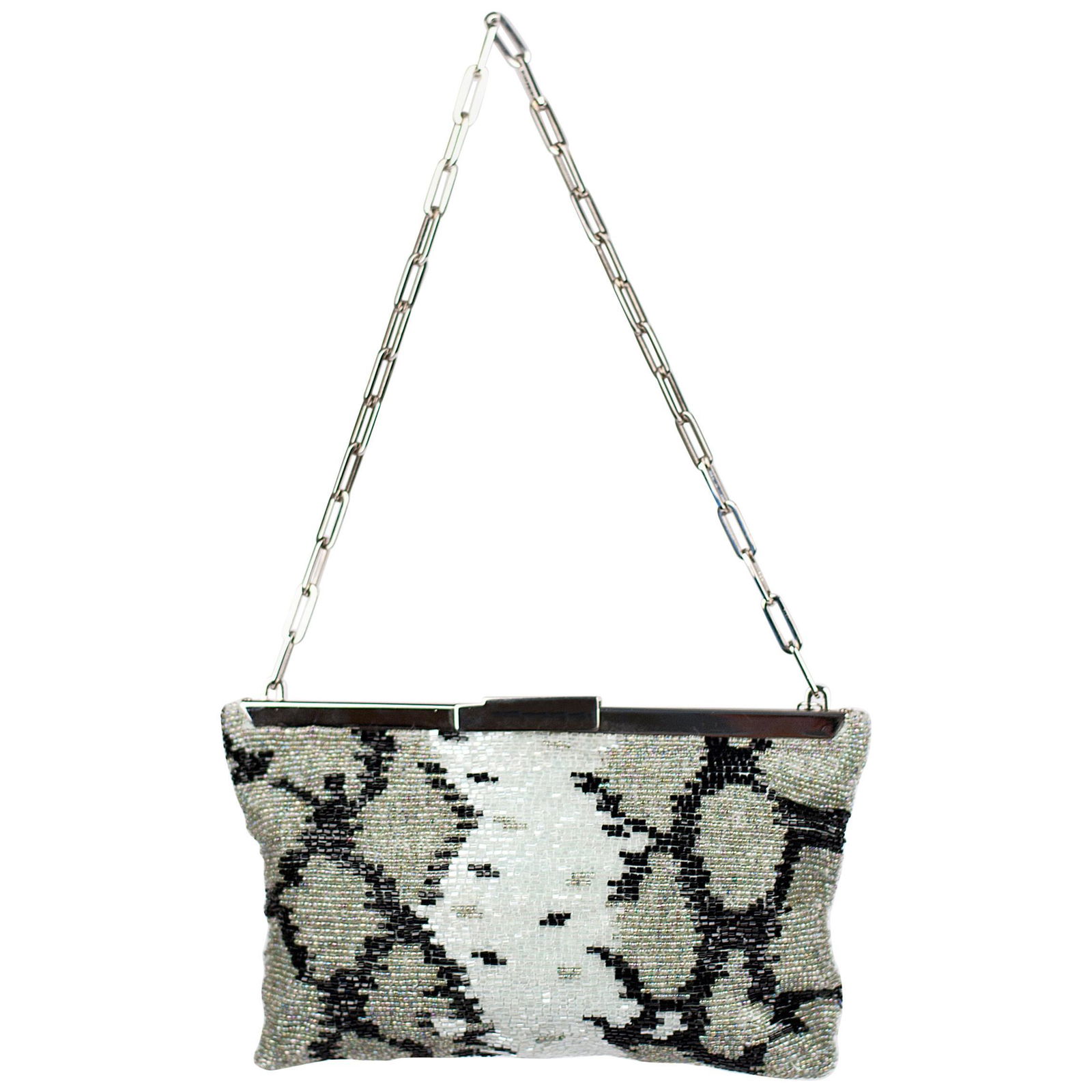 S/S 2000 VINTAGE TOM FORD for GUCCI BEADED EVENING: TOM FORD for GUCCI Fully beaded clutch bag from Gucci Spring/Summer 2000 collection Python print Silver metal strap. Measurements: 9" x 6" Excellent condition Designer Tom Ford Brand Gucci Period 21st