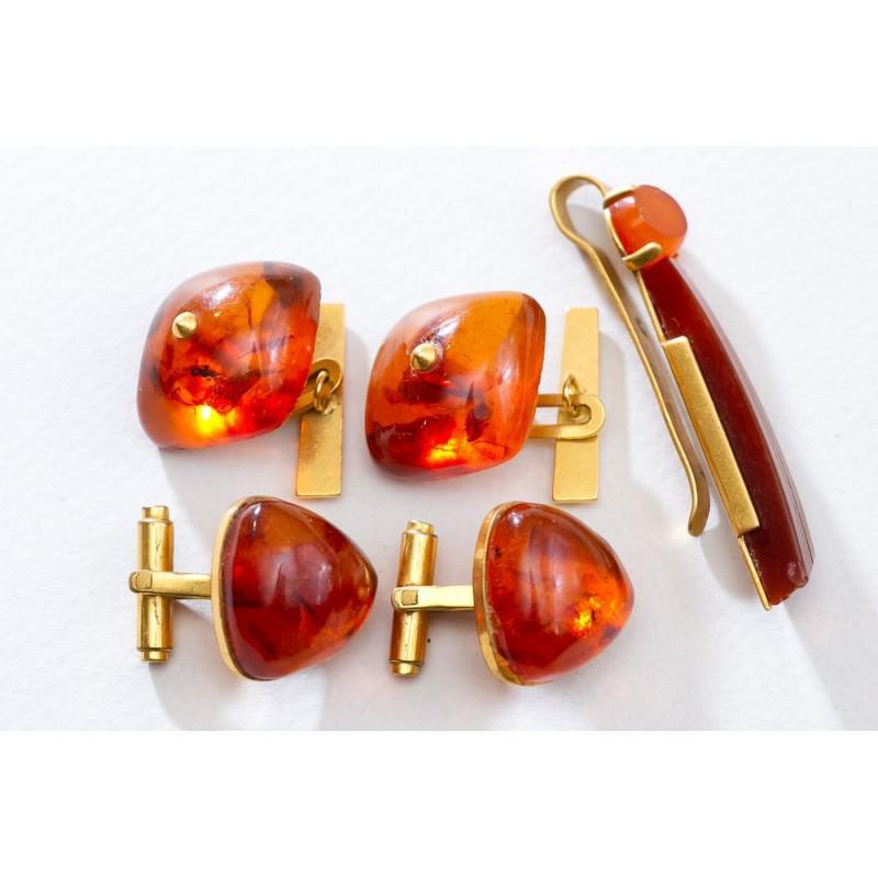 Natural Baltic amber cufflinks and tie clip gilding (1 of 10)