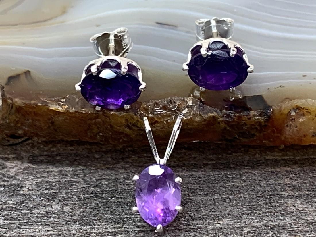 Amethyst Natural Gemstone .925 Sterling Pendant and (1 of 2)