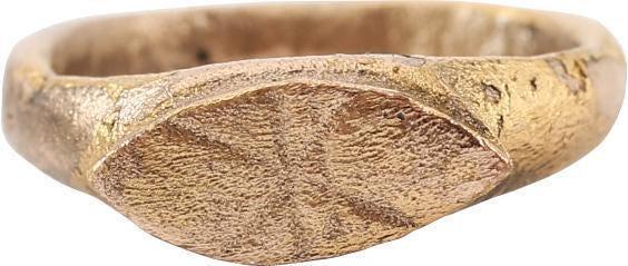 MEDIEVAL INFANT’S RING 7TH-10TH C.AD SZ SUB 1: Before modern medicine, infant mortality and death in childbirth rates were high. This ring was made for a child who died in infancy. It is gilt bronze, size sub 1 with rounded face band, and pointed 