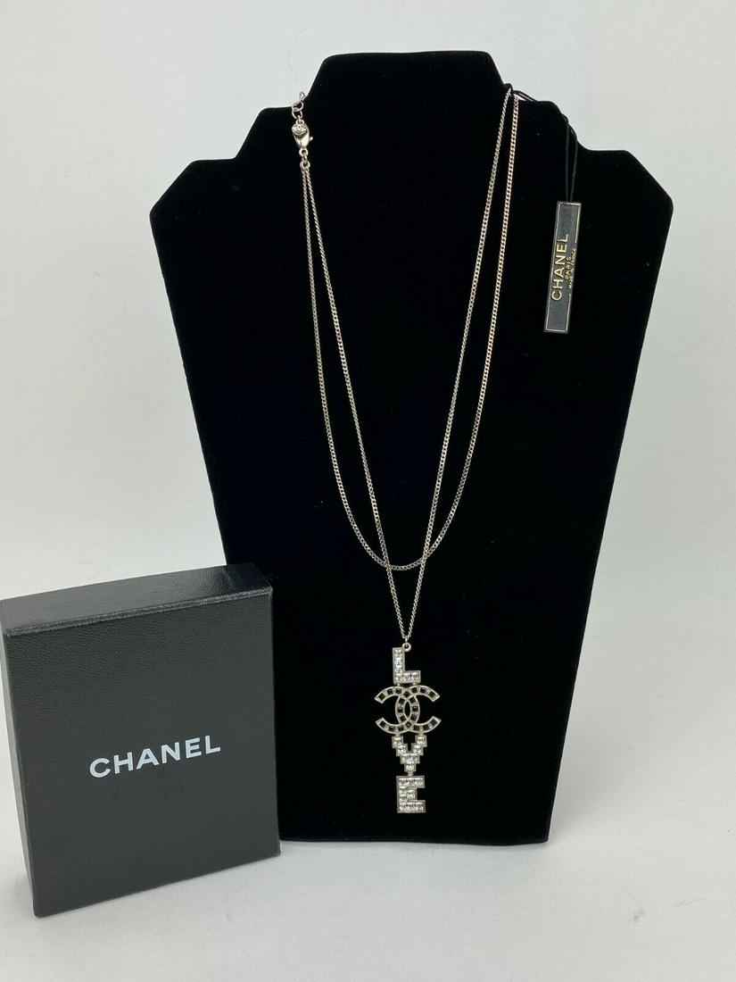 Chanel Crystal Love CC Logo Double Necklace Pendant (1 of 11)