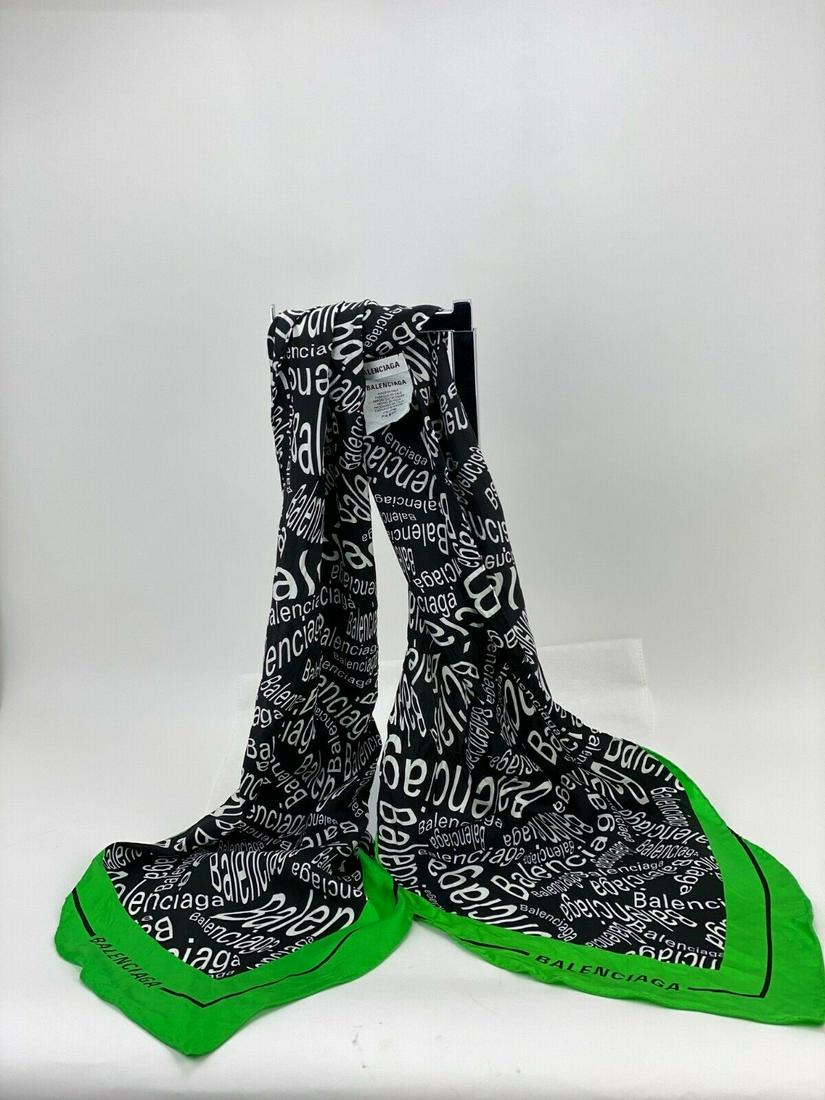 BALENCIAGA Xxs Ville Logo Printed Scarf Wrap 100% Silk (1 of 12)