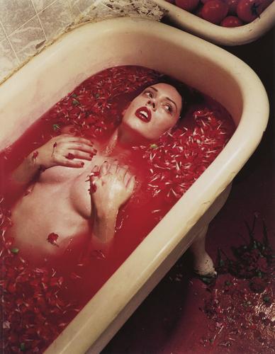 BETTINA RHEIMS - Rose McGowan sinking in bath, roses: Artist: BETTINA RHEIMS Title:Rose McGowan sinking in a bath of roses, September 1996, New York Medium: Photo Litho, 2017, Italy Dimensions: 8.3x10.7" Description: Heat Wax Mounted on 11x14" Conservati
