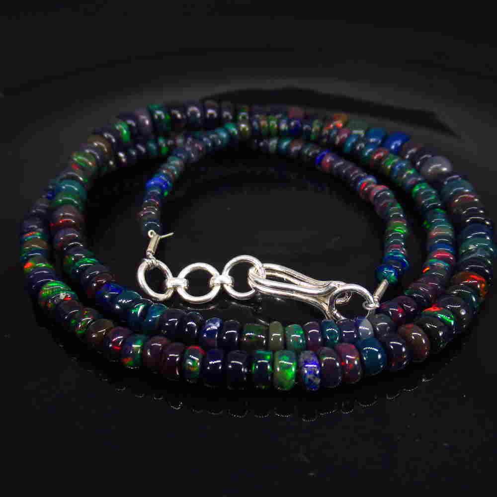 38.87 Ct 925 Silver 199 Black Fire Opal Beads Necklace (1 of 2)