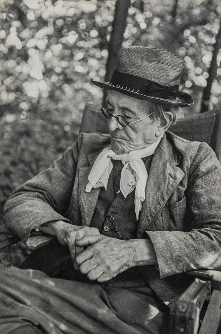 HENRI CARTIER-BRESSON - Paul Leauteaud in his Garden: Artist: HENRI CARTIER-BRESSON Title: Paul Leauteaud in his Garden, 1952 Medium: Sheet Fed Gravure, 1952, France Dimensions: 9x13.5" Description: Heat Wax Mounted on 14x18" Conservation Board Artist Bi