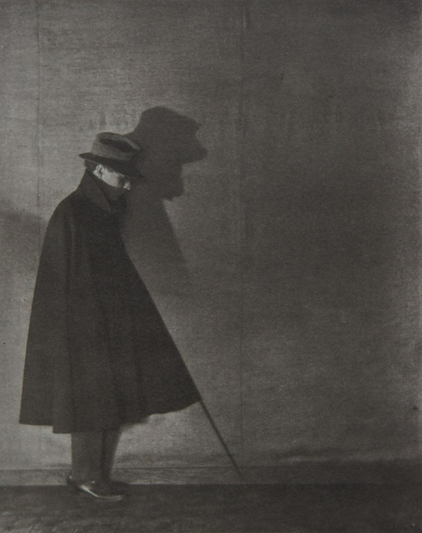 MARGRETHE MATHER - Edward Weston in Shadow, 1919-20: Artist: MARGRETHE MATHER Title: Edward Weston in Shadow, 1919-20 Medium: Sheet Fed Gravure, 1985, USA Dimensions: 7.5x9.25" Description: Heat Wax Mounted on 11x14" Conservation Board Artist Bio: Margr