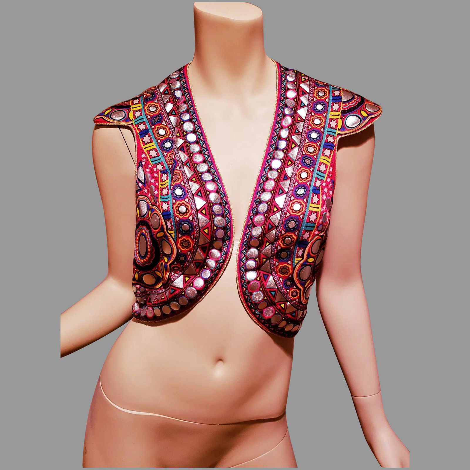 Gottex Ethnic Bolero Jacket silver painted hand printed: One of a kind vintage Gottex Israel Ethnic Bolero that is painted and hand printed to a stunning look/ in very good vintage condition . Just amazing Size -Open Reserve: $45.00 Shipping: Domestic: Flat