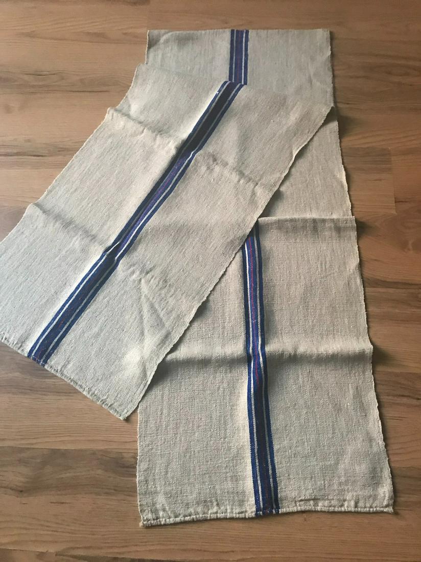 Two Pcs Antique Linen Runners Handwoven: Title: Two Pcs Antique Linen Runners Handwoven Date/Period: 19th Century Materials: Cotton Dimension: 19" by 88" and 20" by 104" Additional Information: French country Reserve: $40.00 Shipping: Domest