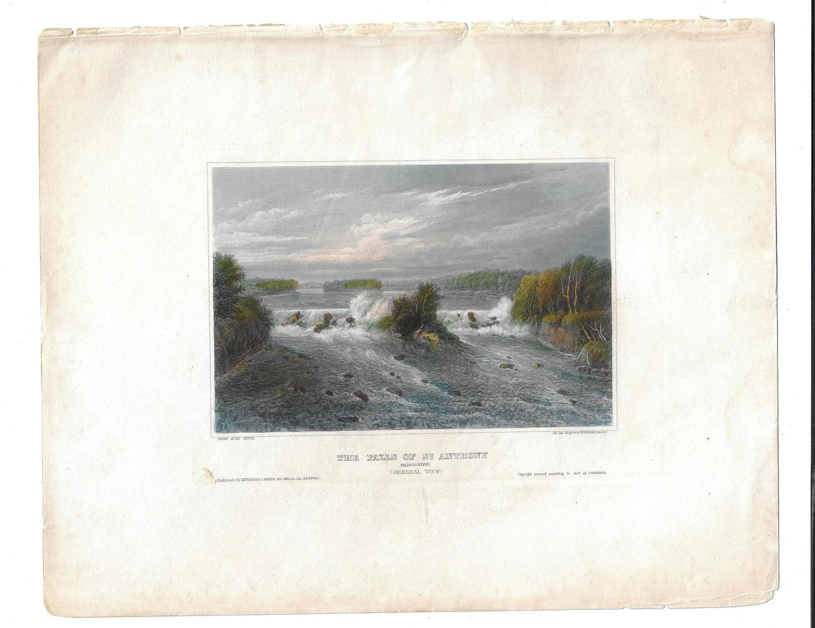 1854 Handcolored Falls of Anthony Mississippi (1 of 1)