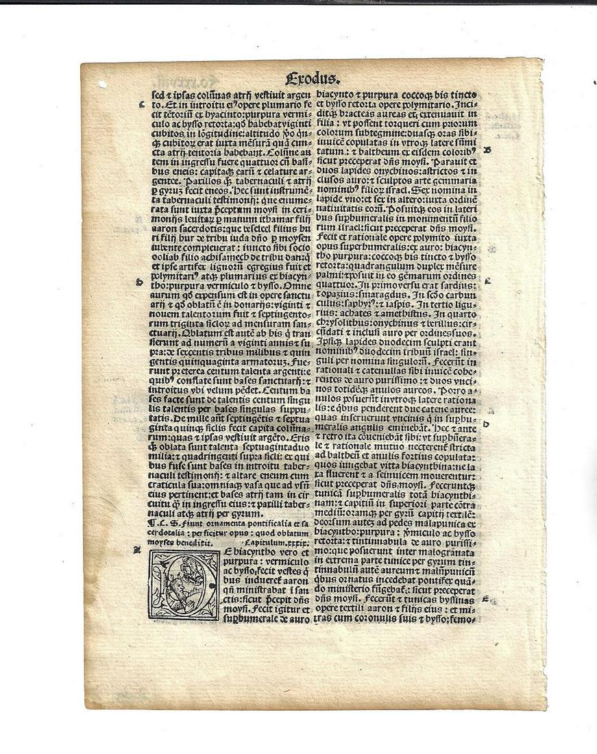 1514 Bible Leaf from Exodus Woodcut Initials (1 of 2)