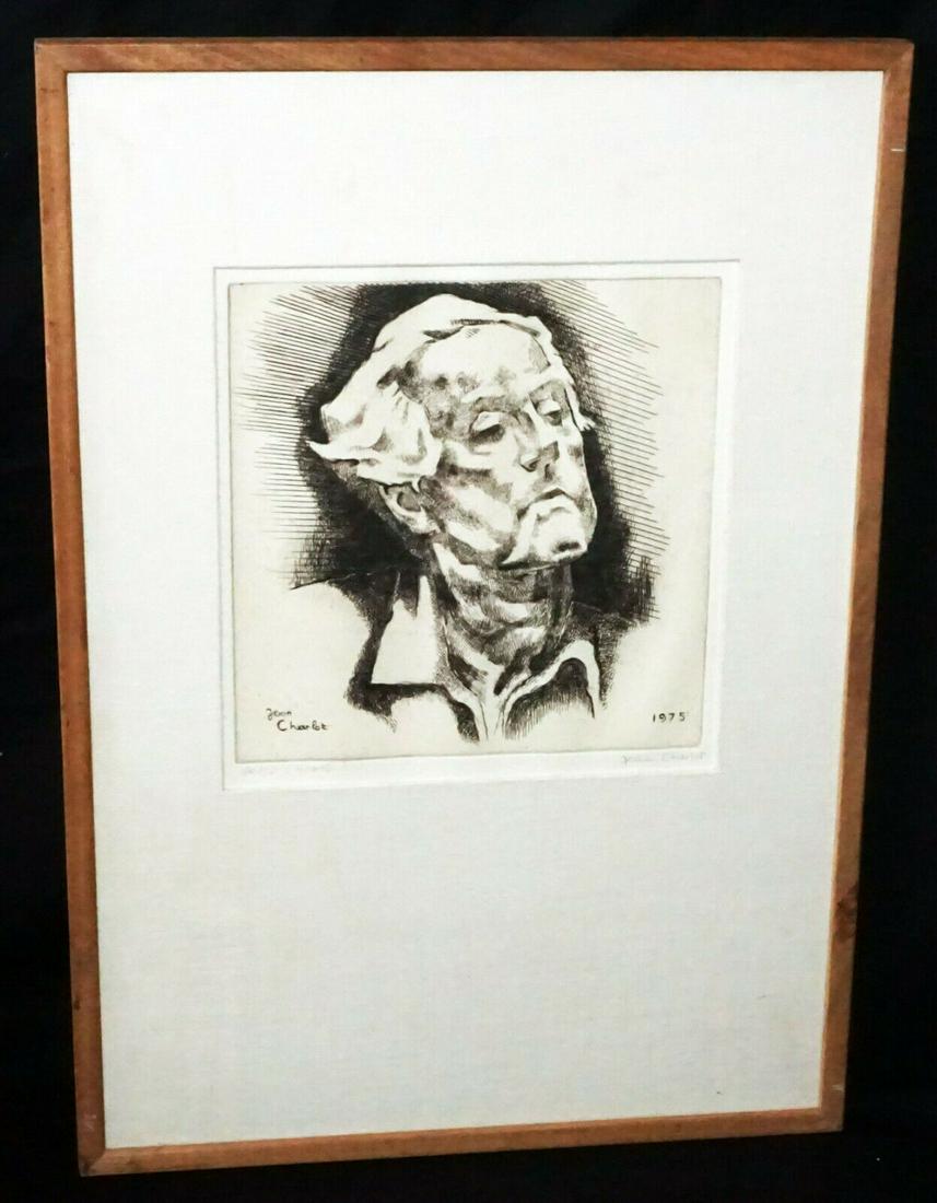 1975 Hawaii Etching Print AP Self Portrait Jean Charlot: Up for sale from a recent estate in Honolulu Hawaii this 1975 Hawaii limited edition AP framed black and white etching print "Self Portrait" that depicts and was created by the well known artist Jean 
