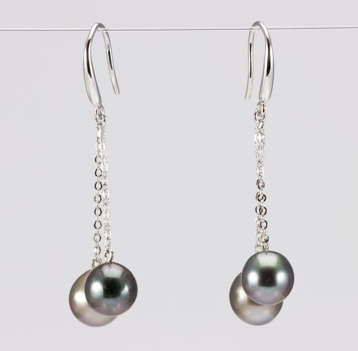 8x9mm Peacock Tahitian Pearl Drops - 925 Silver -: Title: 8x9mm Peacock Tahitian Pearl Drops - 925 Silver - Earrings Description: A popular and versatile style of earrings that will suit any occasion, with peacock green Tahitian pearls dropping elegan