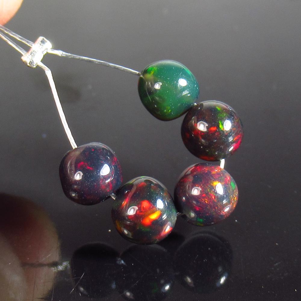 2.90 Ct Natural 5 Drilled Black Fire Opal Ball Beads (1 of 2)