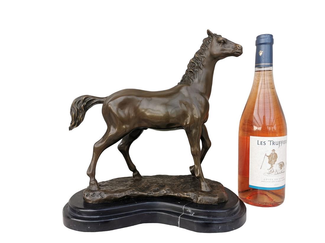 Bronze horse sculpture on a curved marble base (1 of 12)