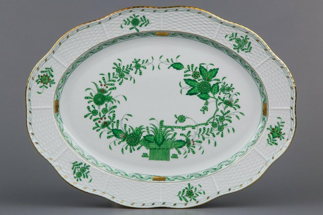 Herend Indian Basket Green Large Oval Serving Platter (1 of 3)