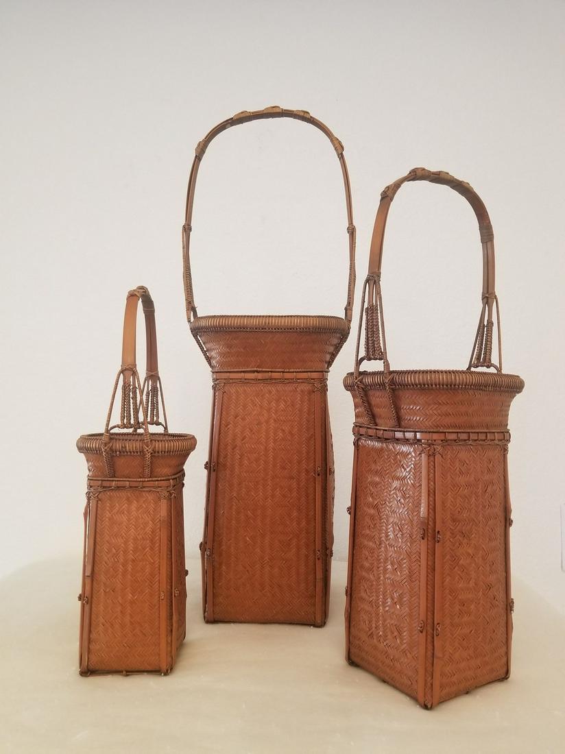 Rare Trio Japanese Bamboo Basket Ikebana from Meiji (1 of 6)