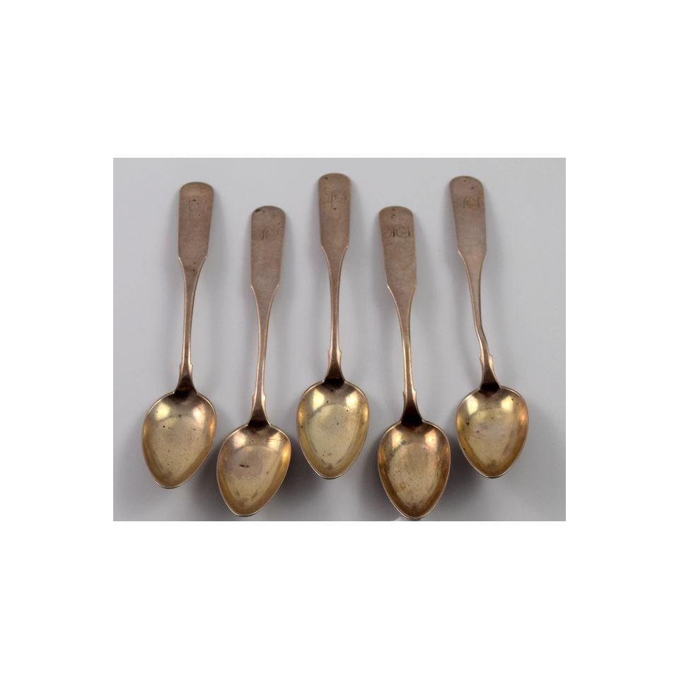 AS IS Set of 5  - 5 5/8" Antique Coin Silver Teaspoons (1 of 3)