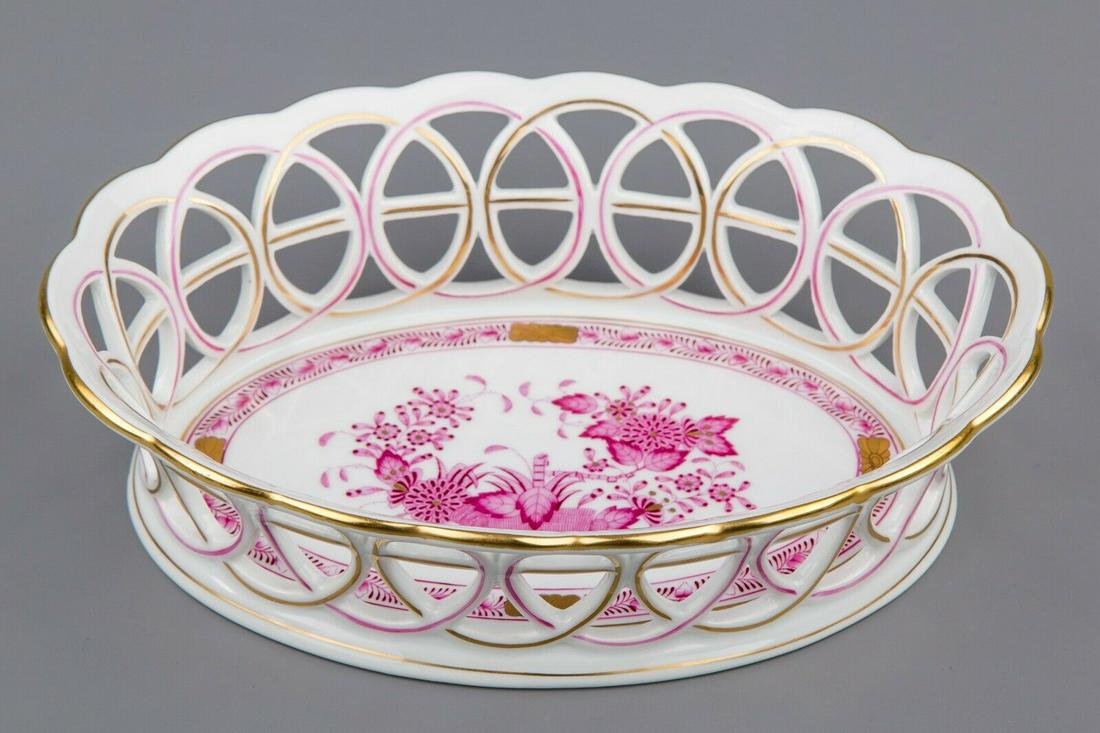 Herend Indian Basket Raspberry Oval Braided Basket (1 of 5)