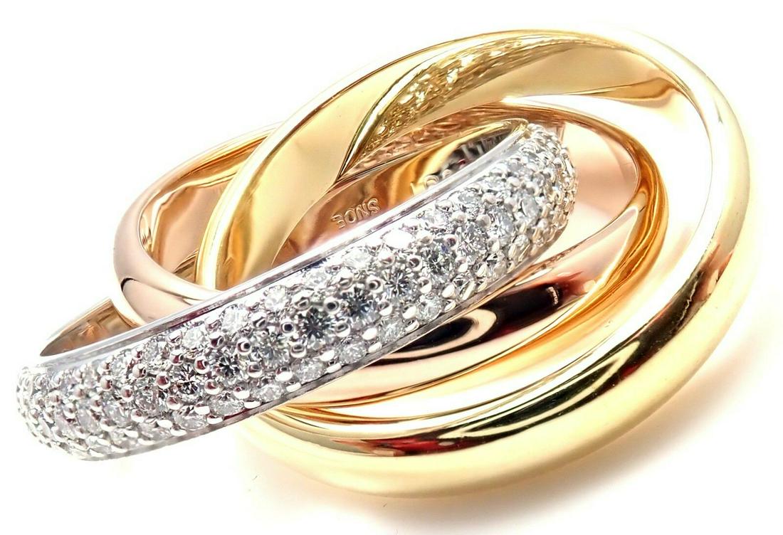 Authentic! Cartier 18k Tri-Color Gold Diamond Trinity (1 of 10)