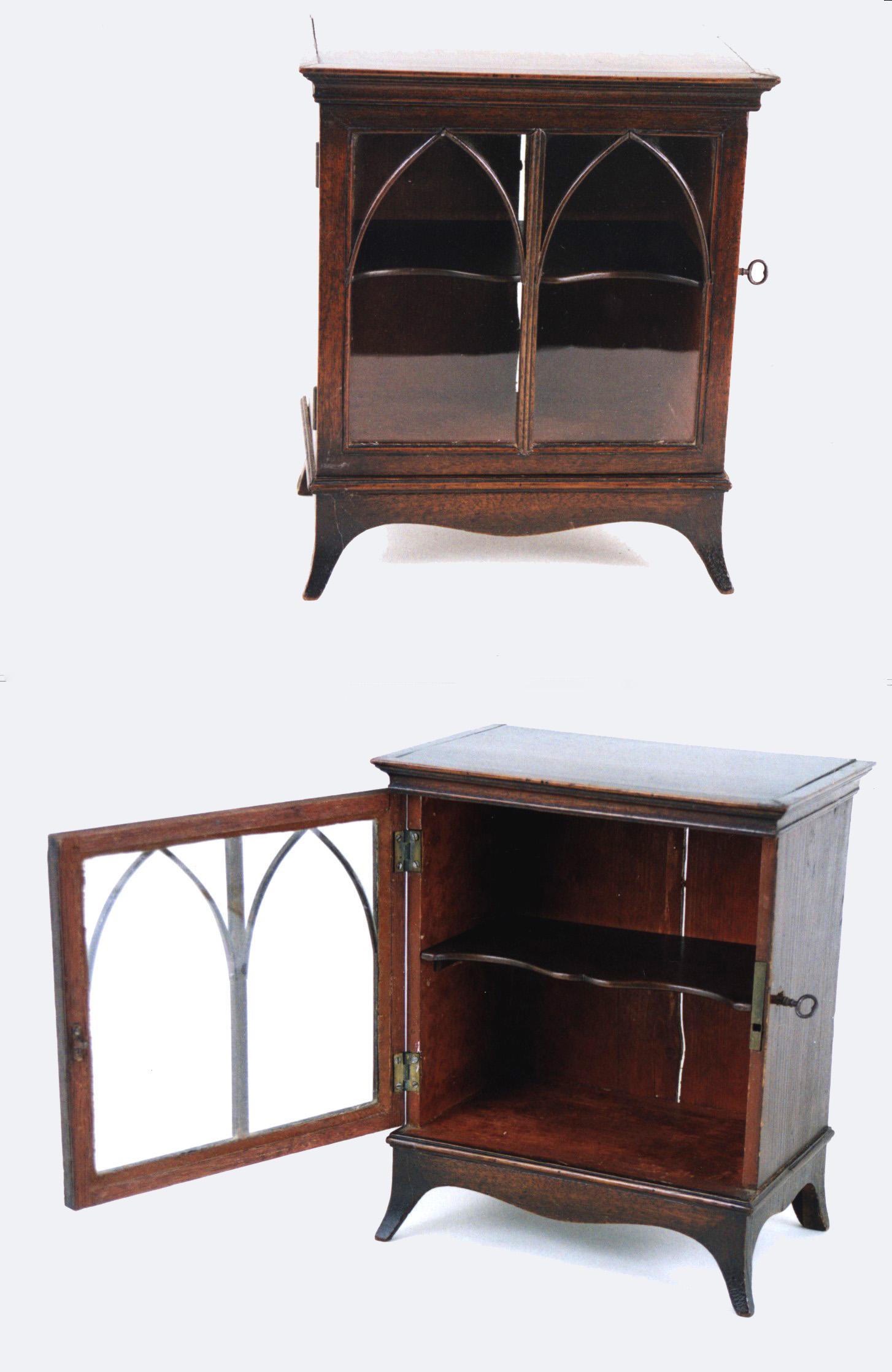 A rare English George III dolls house miniature glass: Title: A rare English George III dolls house miniature glass fronted collectors cabinet on French feet Date: c. 1775 Dimension: 10" H x 8 1/2" W x 5 1/2" D Shipping: Domestic: Shipping rates are deter