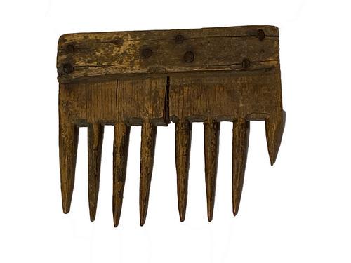 Flax Comb: Title: Flax Comb Dimension: 4 ¾” x 4” Provenance/additional info: Hand carved from ash and pine, this item was used to separate flax fibers. It is complete and original. New York State