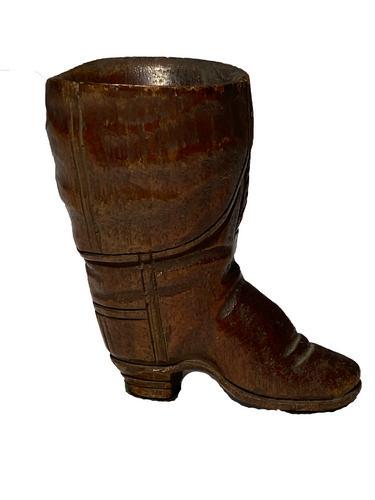 Boot Match Safe: Title: Boot Match Safe Dimension: 3” Provenance/additional info: A match safe in the form of a boot that has been carved from walnut. In excellent condition with great patina. Ca. 1840 Shipping: 