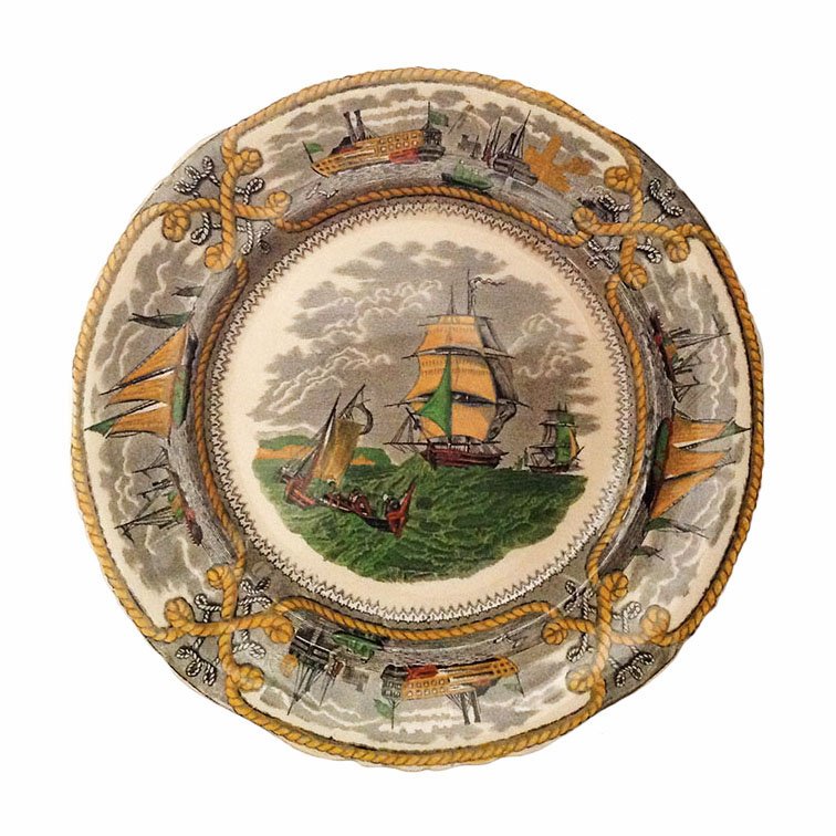 Set of Fourteen Ship Plates: Title: Set of Fourteen Ship Plates Additional Information: Each plate measures 10 1/4" in diameter.. Set of fourteen Mason's English ironstone plates in a rare, hard to find, tri-color "American Marin