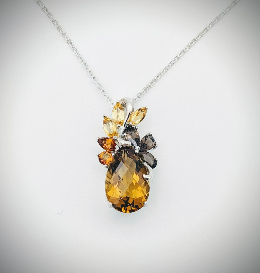 Chrysoberyl, Smoky Quartz, Orange Brown & Yellow: Title: Chrysoberyl, Smoky Quartz, Orange Brown & Yellow Citrine Pendant & Necklace Brand: Jean Lin Collection Metal Purity: 925 Sterling Silver Gemstones: Chrysoberyl, Smoky Quartz, Orange Brown & Yel