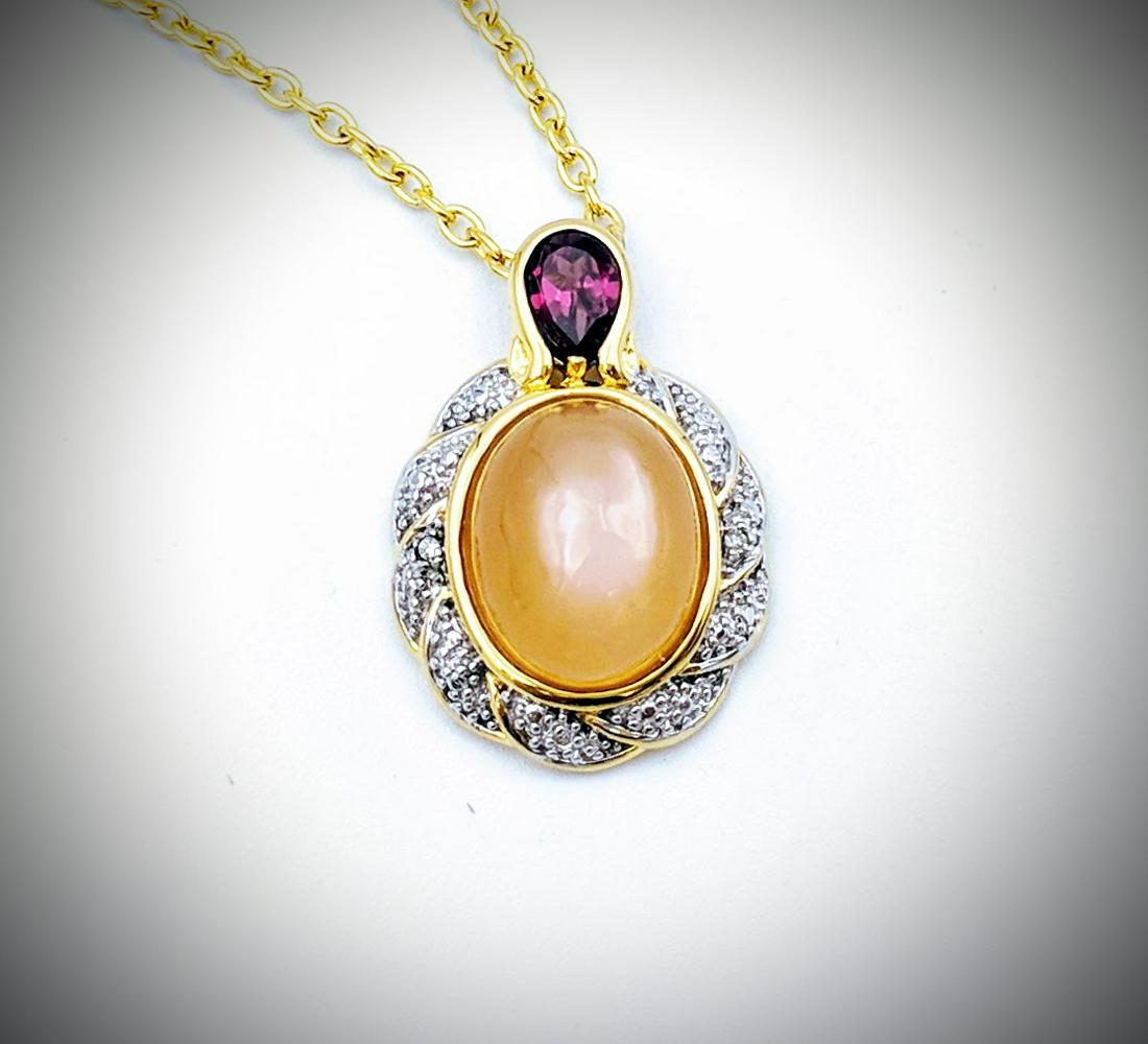 Necklace & Moonstone Pendant w Diamond & Amethyst (1 of 4)