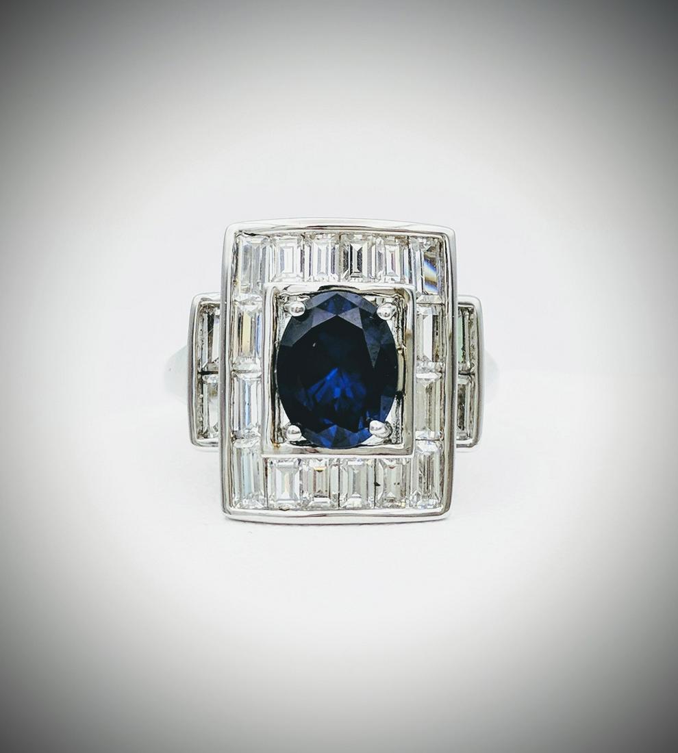 Sterling Silver Blue Sapphire Ring Sz 7 w CZs (1 of 3)