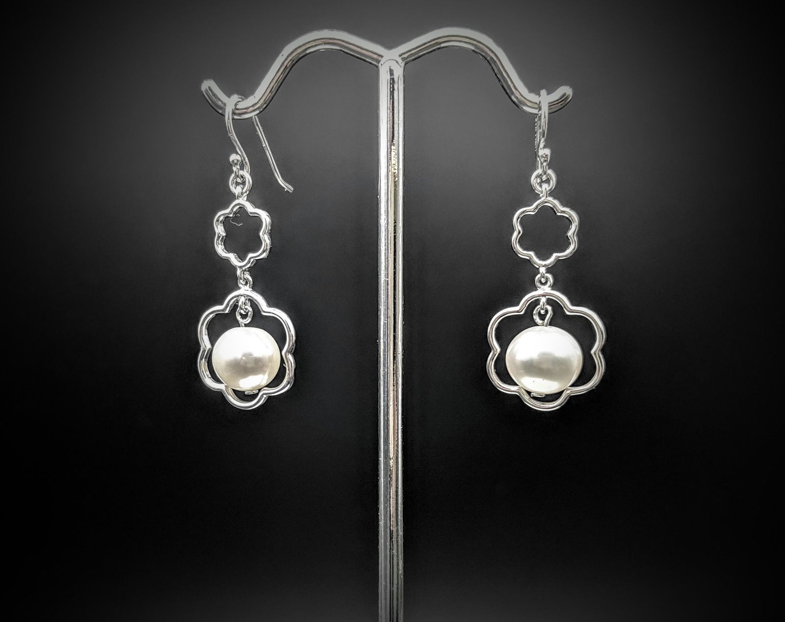 Sterling Silver Double Drop Pearl Earrings (1 of 3)