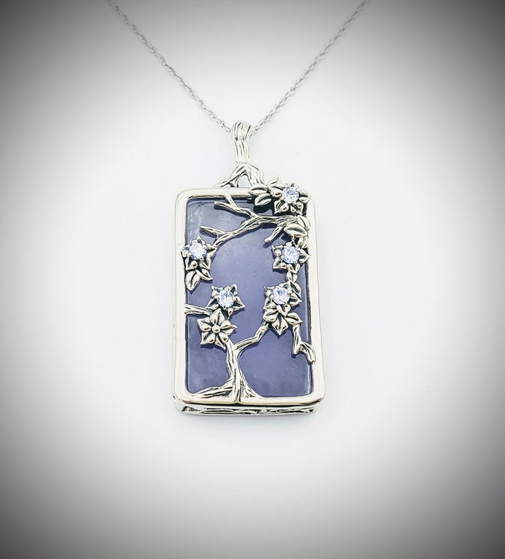 Sterling Silver Necklace & Violet Jade Flower w (1 of 3)