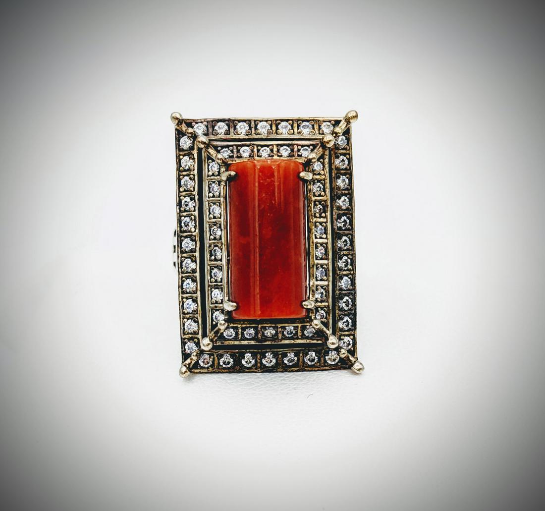 Sterling Silver Sz 7 Jasper Ring w Black Diamonds (1 of 3)