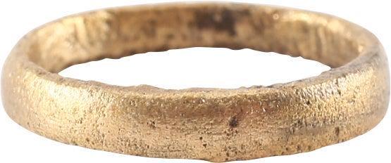 ANCIENT VIKING WEDDING RING C.1000 AD, SIZE 1: Gilt bronze, size 1 for the small finger as was the custom. 2.2mm band with a low rounded face. Made with a central core to distribute the molten metal and heat. The core was then laboriously removed 